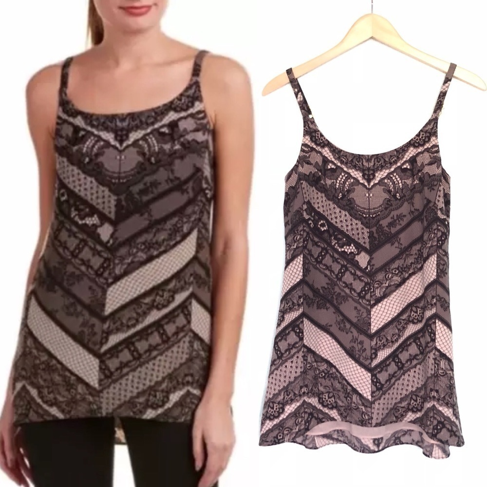 CAbi #3278 Monaco Lace Print Tunic Black Creme EUC
